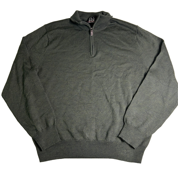 Jos A Bank Signature 1/4 Zip Sweater Mens Large Green 100% Merino Wool Pullover - Picture 1 of 9